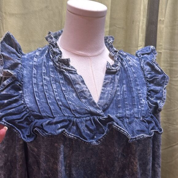 Sea New York Blue acid denim Ruffled Blouse, M - Picture 5 of 12